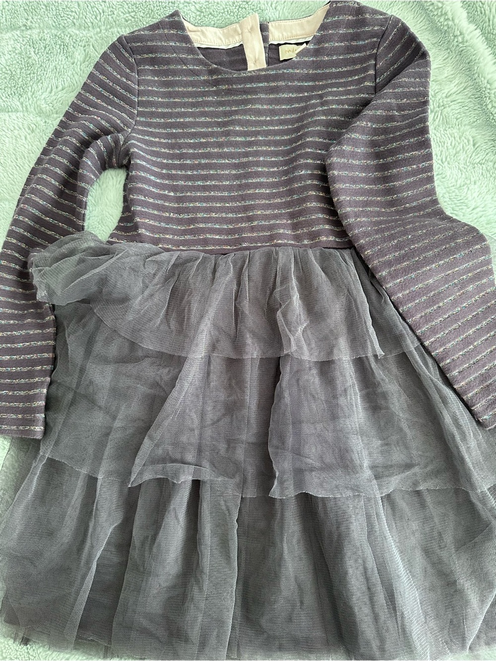 Mini Boden Grey Sparkle-Striped Tulle Party Dress